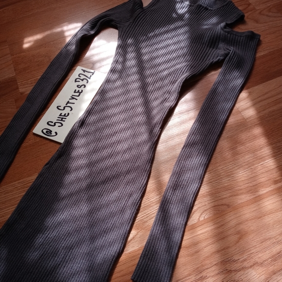 Cute Knit Fitted Open-Shoulder Sweater Dress - Picture 2 of 4